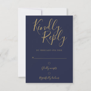 Cartão RSVP Azul Marinho Dourado Assinatura Moderno Simples RS