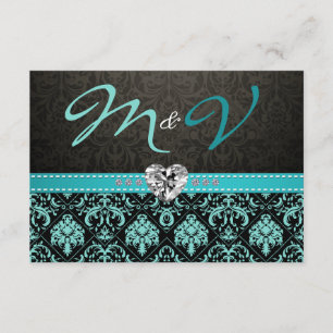 Cartão RSVP Azul-marinho-preto Elegante com Diamantes