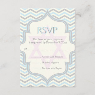 Cartão RSVP Azul moderno, cinza chevron zigzag Bat Mitzvah RSV