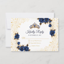 Azul Real Flor de Tiara Dourada Rosa Quinceañera