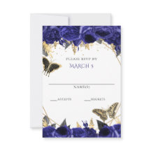 Azul Real Floral Borboletas Douradas Quinceanera