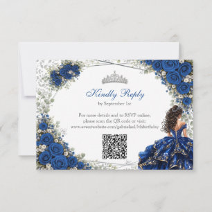 Cartão RSVP Azul Real Quinceañera Borboletas Prateadas