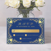 Azul Real Vintage Elegante  Folha Dourada Falsa Ca
