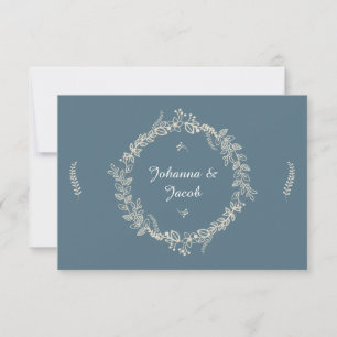 Cartão RSVP Azul rústico grinalda floral esboçada que Weddin