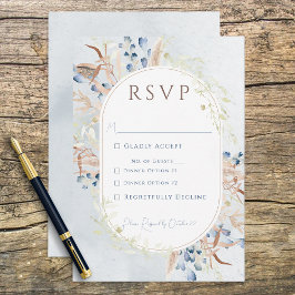 Cartão RSVP Azul, Seco, Flores de Boho Azul