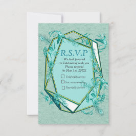 Cartão RSVP Azul Teal - Fundo texturizado verde com flores
