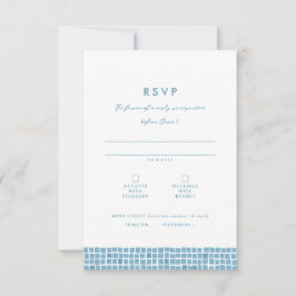Cartão RSVP Azulejo azul grego quadro simples destino casament