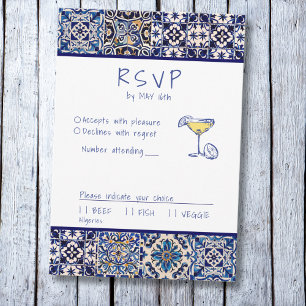 Cartão RSVP Azulejo azul mediterrânico italiano Dolce Vita