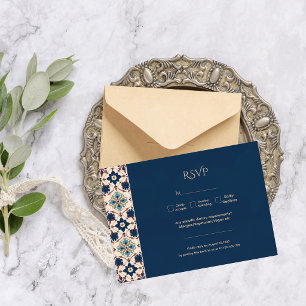 Cartão RSVP Azulejo Mexicano Talavera Moderno Casamento Modern