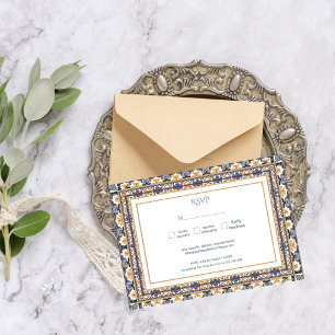 Cartão RSVP Azulejo Mexicano Talavera Moderno Casamento Modern