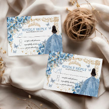 Baby Blue Dourado Quinceañera Princesa Borboleta