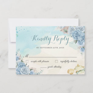 Cartão RSVP Baby Blue Floral Pampas Grass Beach Sweet 16 Reply