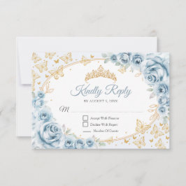 Cartão RSVP Baby Blue Gold Quinceanera Reply