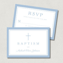 Cartão RSVP Baby Blue Religious Cross Boy Baptism