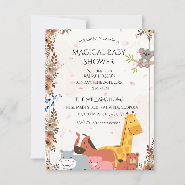 Cartão RSVP Baby Shower Invitations | Custom Wildflower Card (Frente)