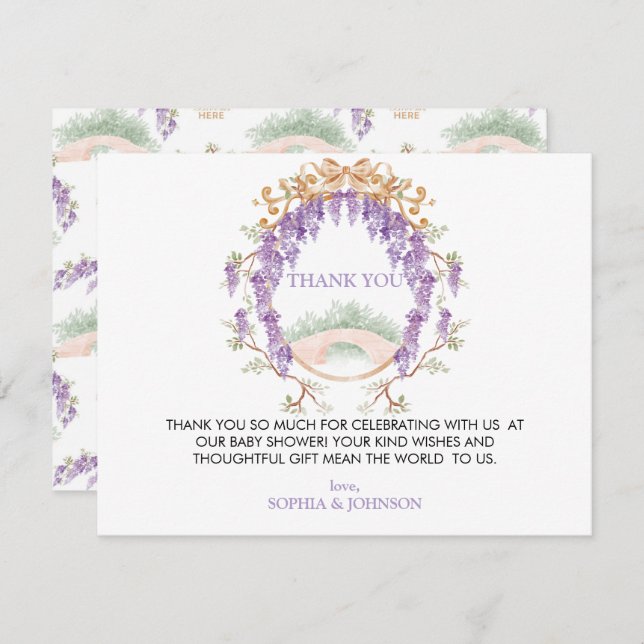 Cartão RSVP Babyshower, avô, Wisteria do milênio. (Frente/Verso)