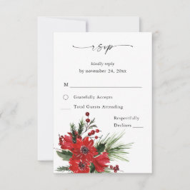 Cartão RSVP Bagas de Natal & Pinheiro Vermelho sem Opção de Re