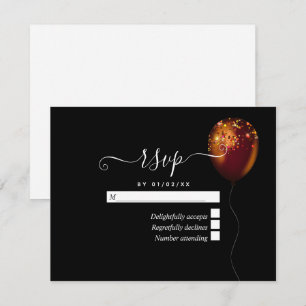 Cartão RSVP Balão Confete Dourado Cobre