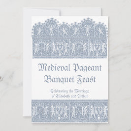 Cartão RSVP Banquete Medieval Elegante Azul Francês