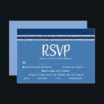 Cartão RSVP Bar Azul Mitzvah Silver Tallit Script Bold Modern<br><div class="desc">Tenha orgulho, alegria e celebre este marco do seu Bar favorito Mitzvah com este cartão de inserção RSVP personalizado, legal, único e moderno para o seu evento! A tipografia branca e a azul-marinho e o talude listrado com brilho prateado inspiraram uma camada gráfica simples, azul-de-giro. Personalize o texto personalizado com...</div>