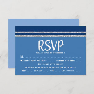 Cartão RSVP Bar Azul Mitzvah Silver Tallit Script Bold Modern