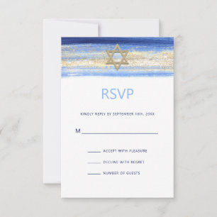 Cartão RSVP Bar de Estrela Dourada Azul com Cor de Água Modern