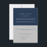 Cartão RSVP Bar Minimalista Mitzvah Marinho Prata Azul<br><div class="desc">Esquema minimalista. Altere a cor e as fontes até mesmo as linhas e o fundo de cores personalizado para corresponder ao seu evento.</div>