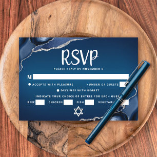 Cartão RSVP Bar Mitzvah Azul Marinho Ombre Ágata Entrada Scrip
