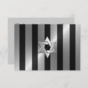 Cartão RSVP Bar Mitzvah Black & Silver Stripe Star de David