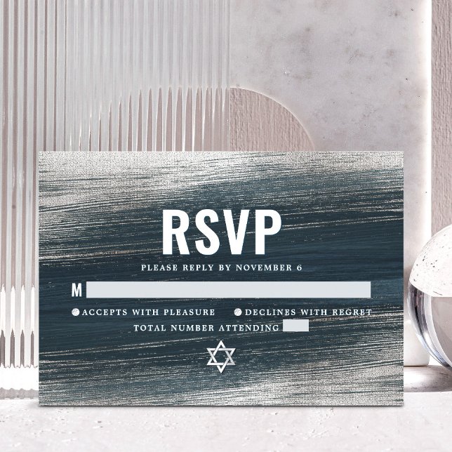 Cartão RSVP Bar Mitzvah Brold Modern Silver Foil Charn Cinza (Criador carregado)
