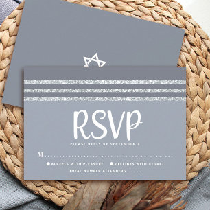 Cartão RSVP Bar Mitzvah Cinza Prata Tallit Script Negrito Mode