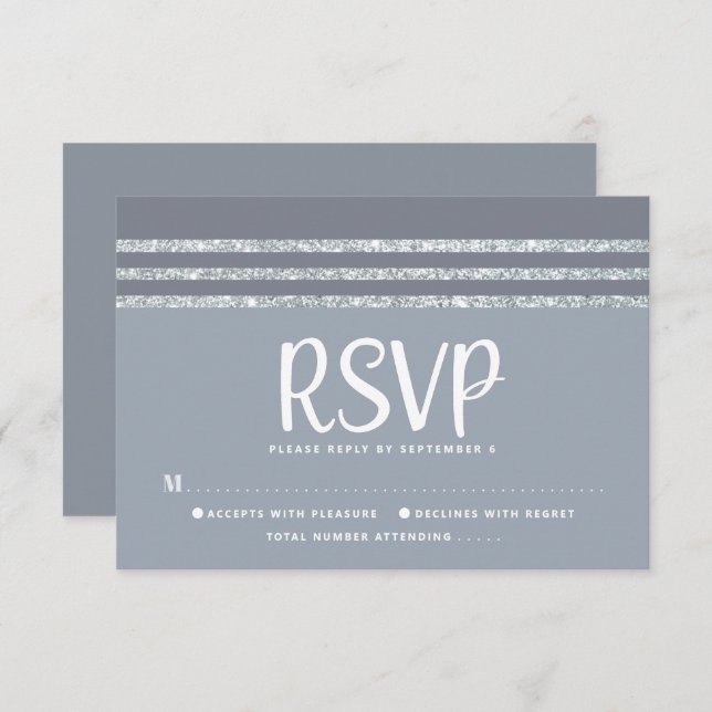Cartão RSVP Bar Mitzvah Cinza Silver Tallit Script Bold Modern (Frente/Verso)