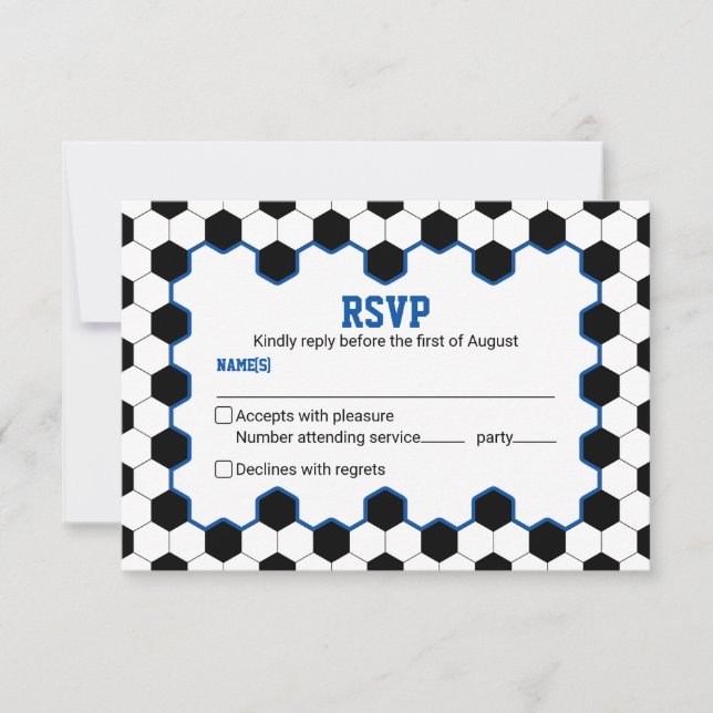 Cartão RSVP Bar Mitzvah, de futebol branco preto (Frente)
