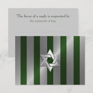 Cartão RSVP Bar Mitzvah Emerald Green e Silver Stripe