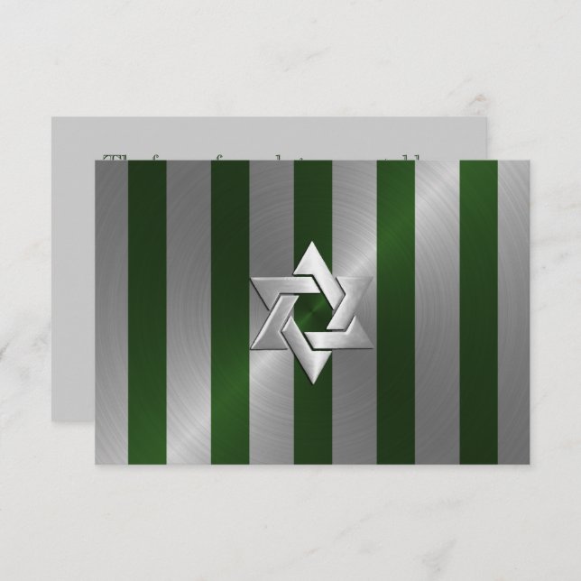 Cartão RSVP Bar Mitzvah Emerald Green e Silver Stripe (Frente/Verso)