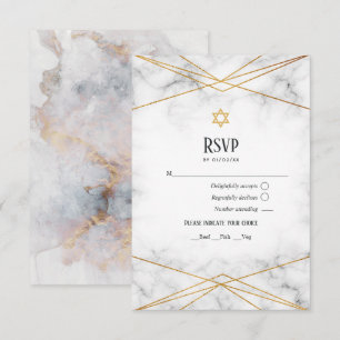 Cartão RSVP Bar Mitzvah Geométrico Mármore Dourado