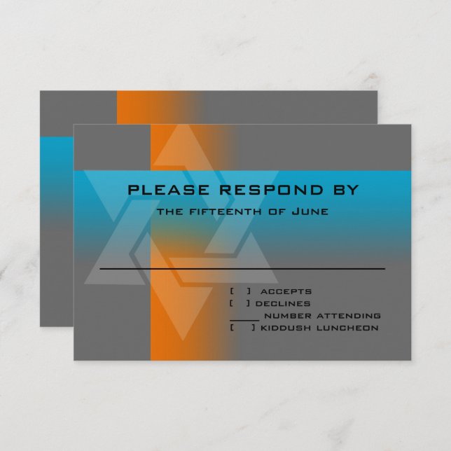 Cartão RSVP Bar Mitzvah Laranja e Turquesa em Qualquer Cor (Frente/Verso)