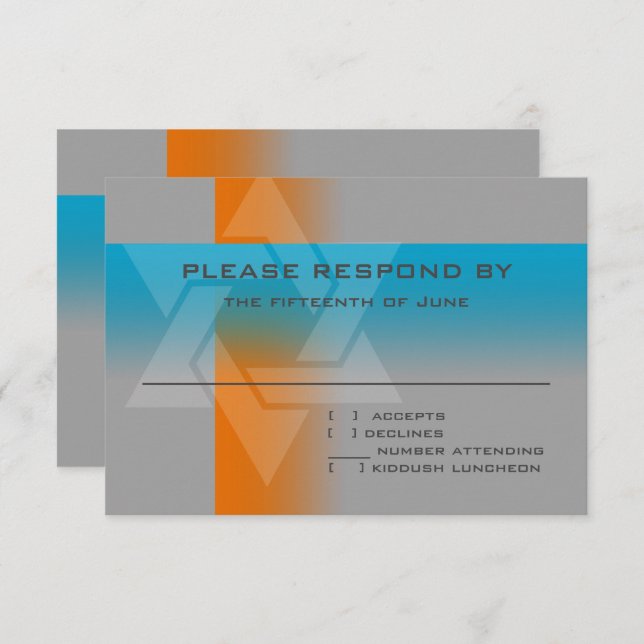 Cartão RSVP Bar Mitzvah Laranja e Turquesa em Qualquer Cor (Frente/Verso)
