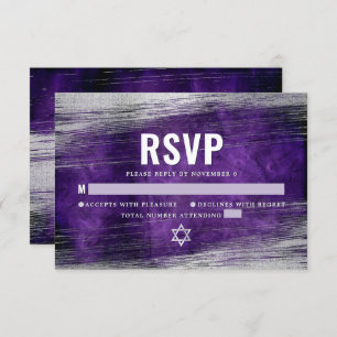Cartão RSVP Bar Mitzvah Modern Silver Foil Puro Aquarela