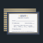Cartão RSVP Bar Mitzvah Opções de Refeição Marinho Azul Branco<br><div class="desc">Marinho de cumprimentos e convites mitzvah bar dourado com cartões de resposta RSVP elegantes. Todo texto é simples de personalizar ou excluir conforme necessário. O cartão inclui opções de refeições e opções de resposta via site ou email. O design azul, branco e ouro marinho apresenta uma estrela de folha falsa...</div>