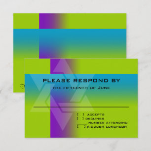 Cartão RSVP Bar Mitzvah Roxo e Turquesa em Qualquer Cor