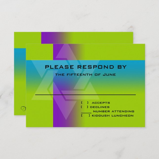 Cartão RSVP Bar Mitzvah Roxo e Turquesa em Qualquer Cor (Frente/Verso)