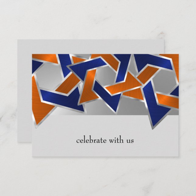 Cartão RSVP Bar Mitzvah Silver Blue Orange Star (Frente/Verso)