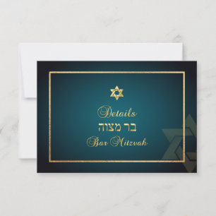 Cartão RSVP Bar PixDezines Mitzvah Detalhes sobre o teal+gold