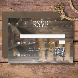 Cartão RSVP Barn & Boots Rústico Casamento Western Cowboy Códi