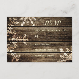 Cartão RSVP Barn Wood Snowflakes Casamento no inverno Russo RS