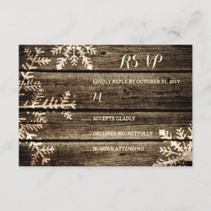 Cartão RSVP Barn Wood Snowflakes Casamento no inverno Russo RS