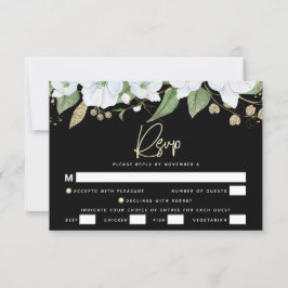 Cartão RSVP Bat Mitzvah Black Dourado Script Watercolor Floral