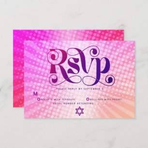 Cartão RSVP Bat Mitzvah Bold Retro Boho Gradiente Laranja Rosa