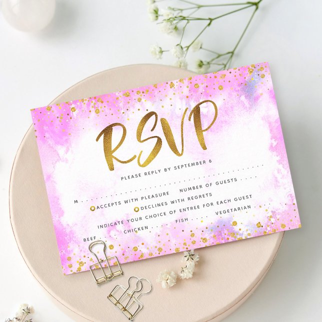 Cartão RSVP Bat Mitzvah dourado folha de ouro espinheira-rosad (Criador carregado)